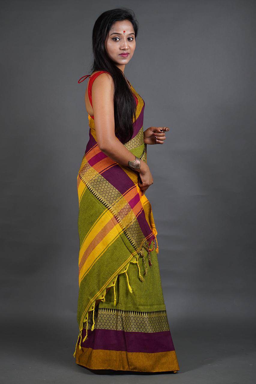 Green Pushpa Saree for Women | Elegant Traditional Ethnic Wear
