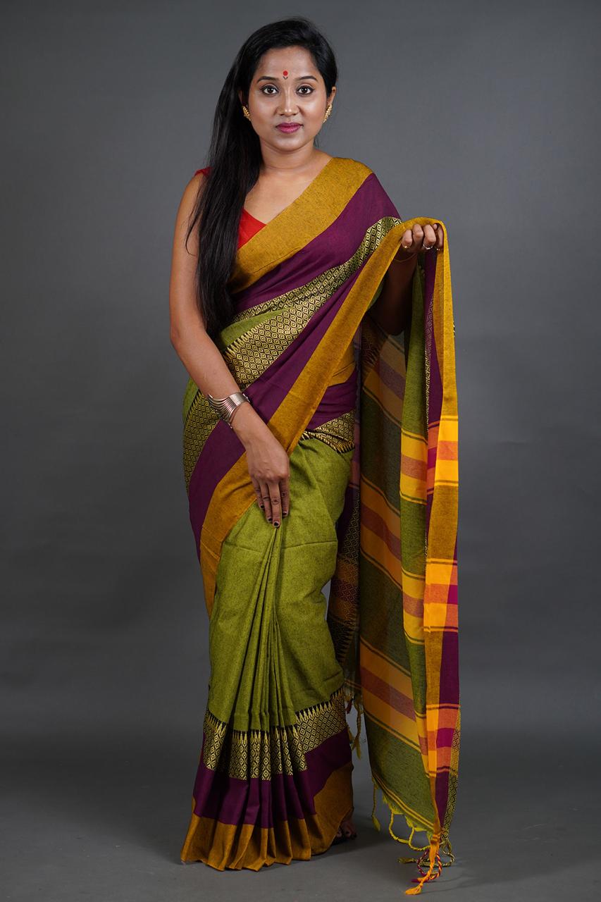 Green Pushpa Saree for Women | Elegant Traditional Ethnic Wear