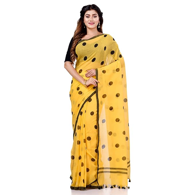 Block Printed Cotton Saree – Traditional Black Dot Motifs dexcption styles