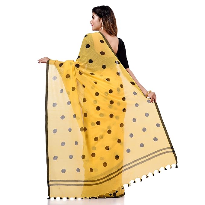 Block Printed Cotton Saree – Traditional Black Dot Motifs dexcption styles