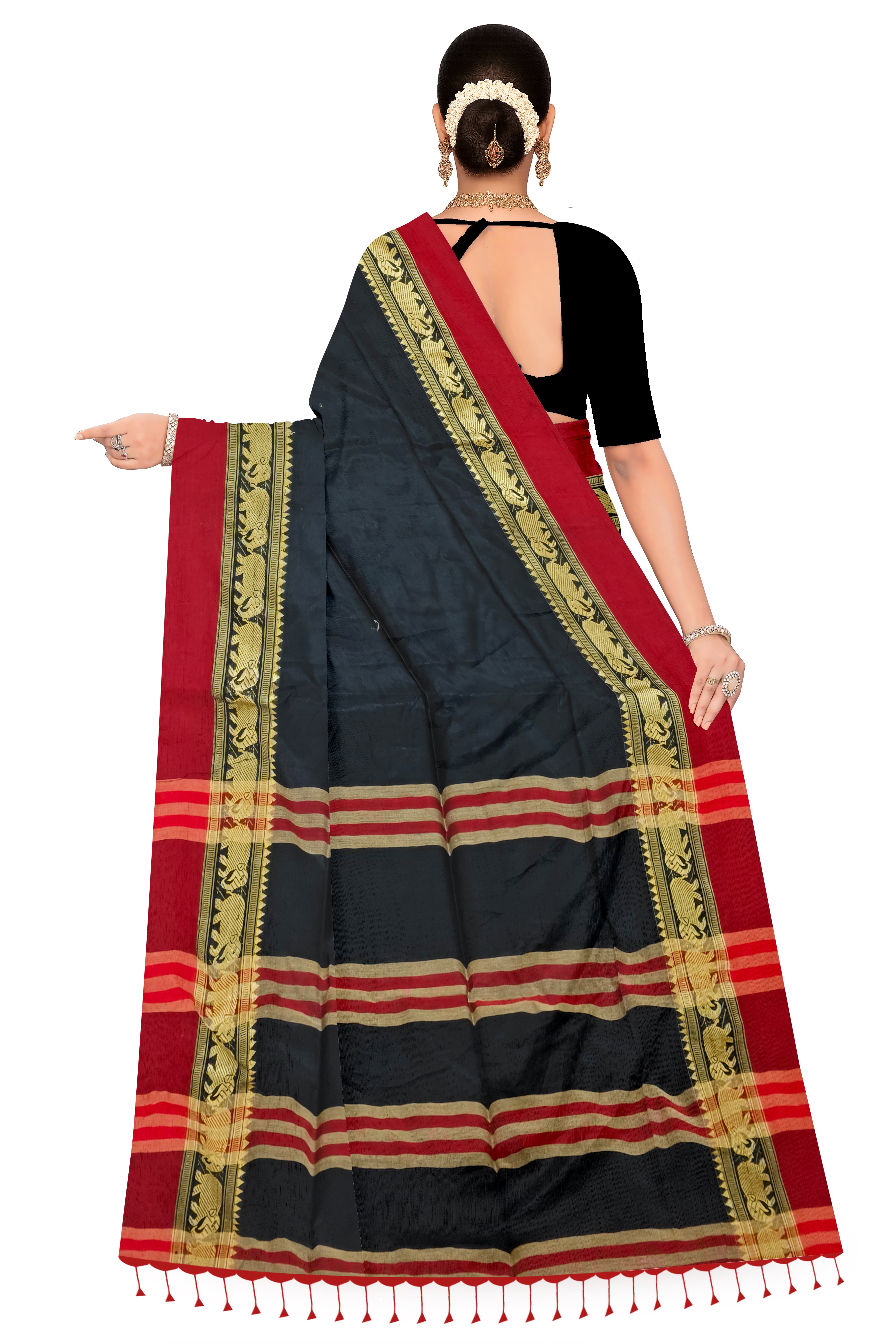 Narayanpet Black Cotton Saree | Blouses Included