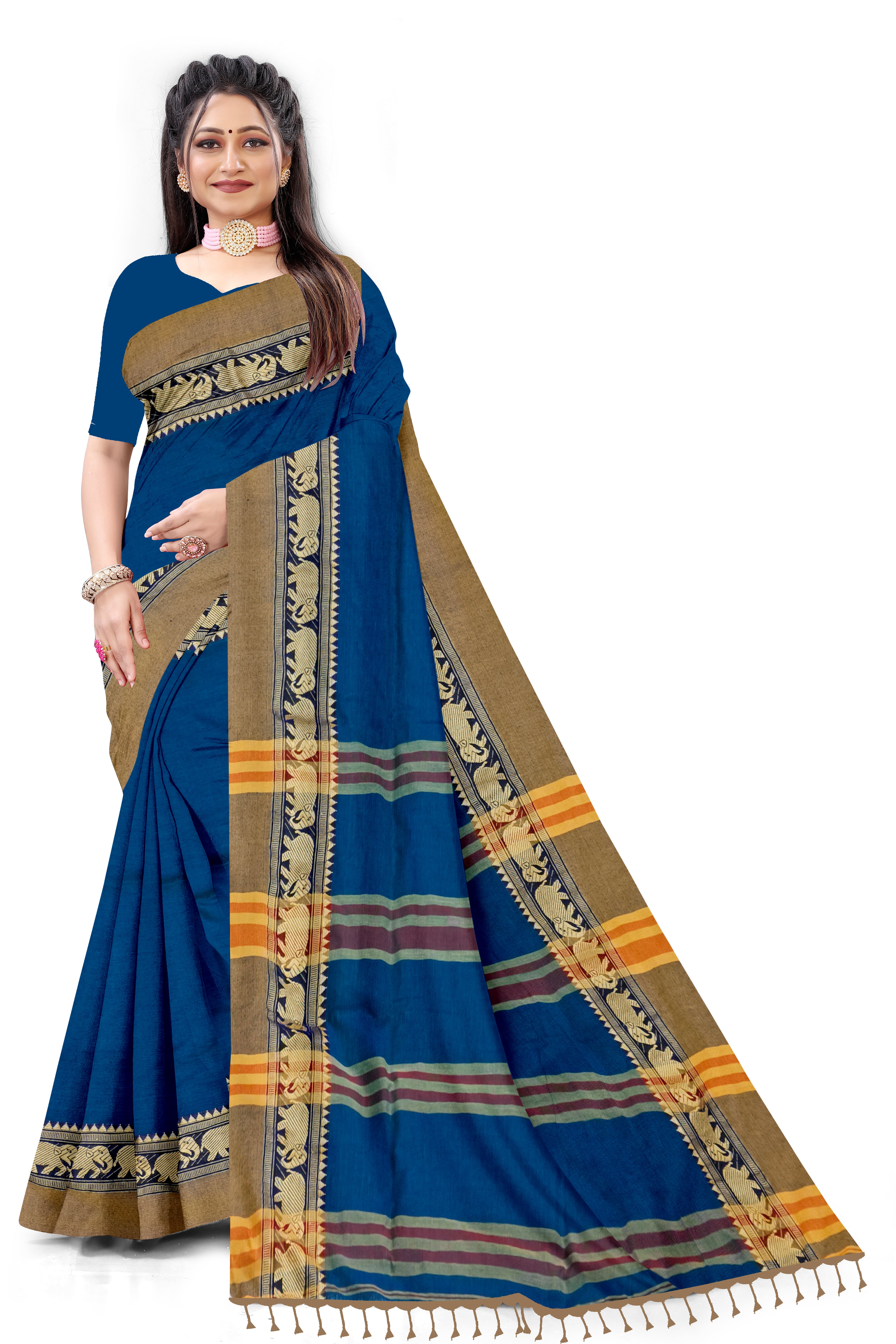 Narayanpet Sky Cotton Saree With Blouse For Women