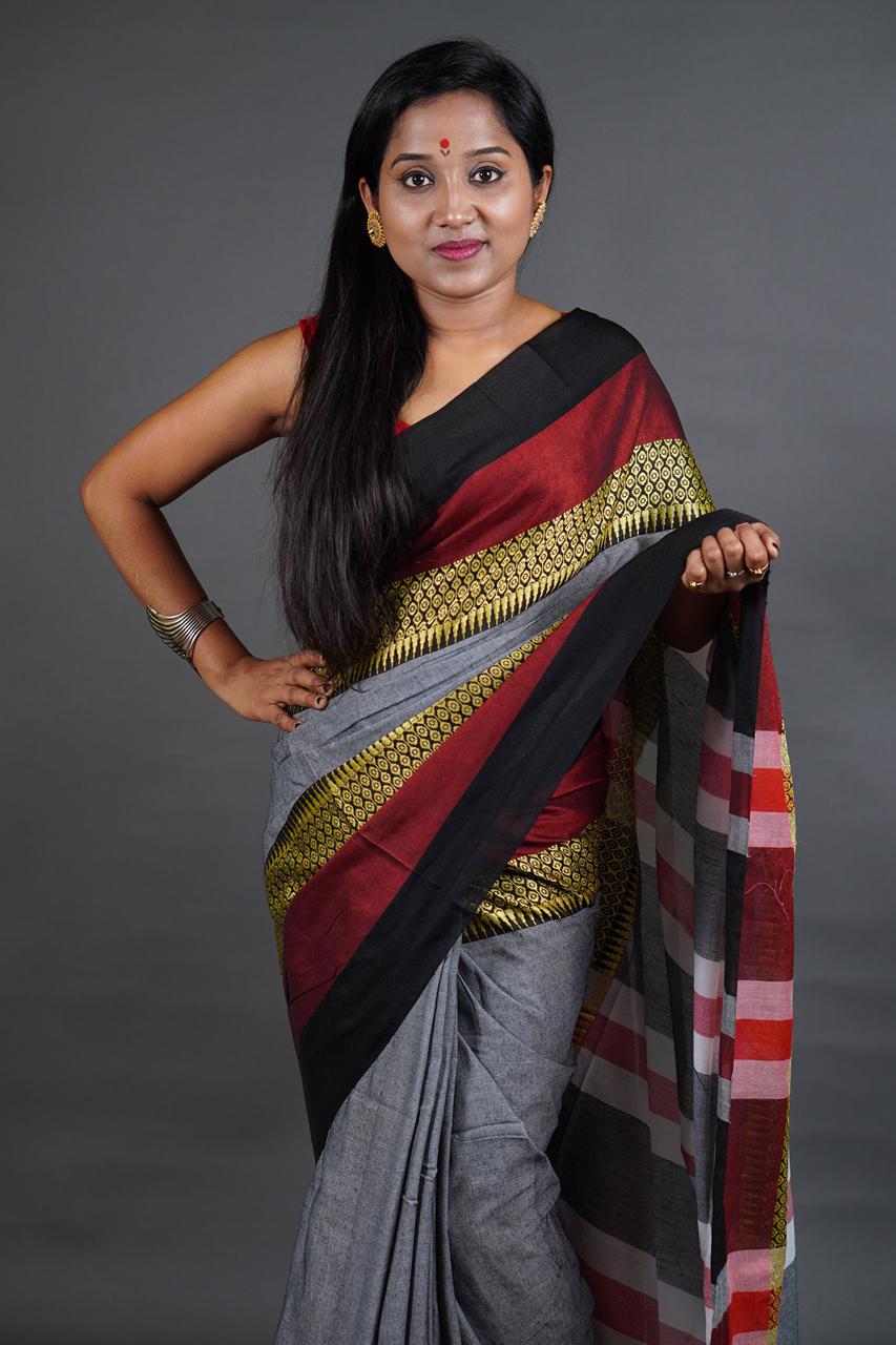 Grey Pushpa Saree for Women | Elegant Traditional Ethnic Wear