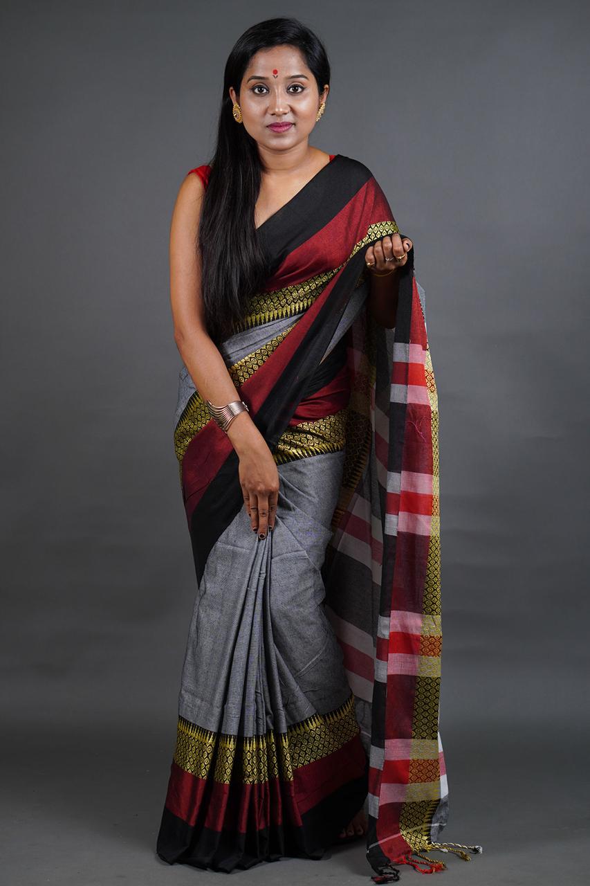 Grey Pushpa Saree for Women | Elegant Traditional Ethnic Wear